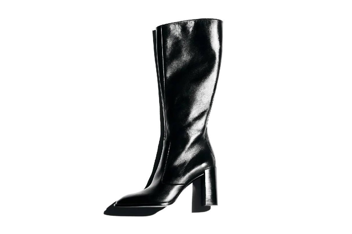 Zara Leather Heeled Boots With Square Toe