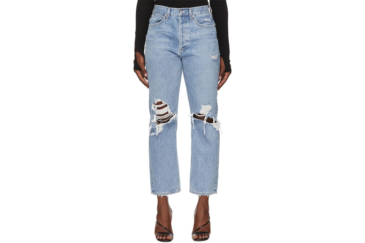 AGOLDE Blue Ripped 90s Mid Rise Loose Fit Jeans