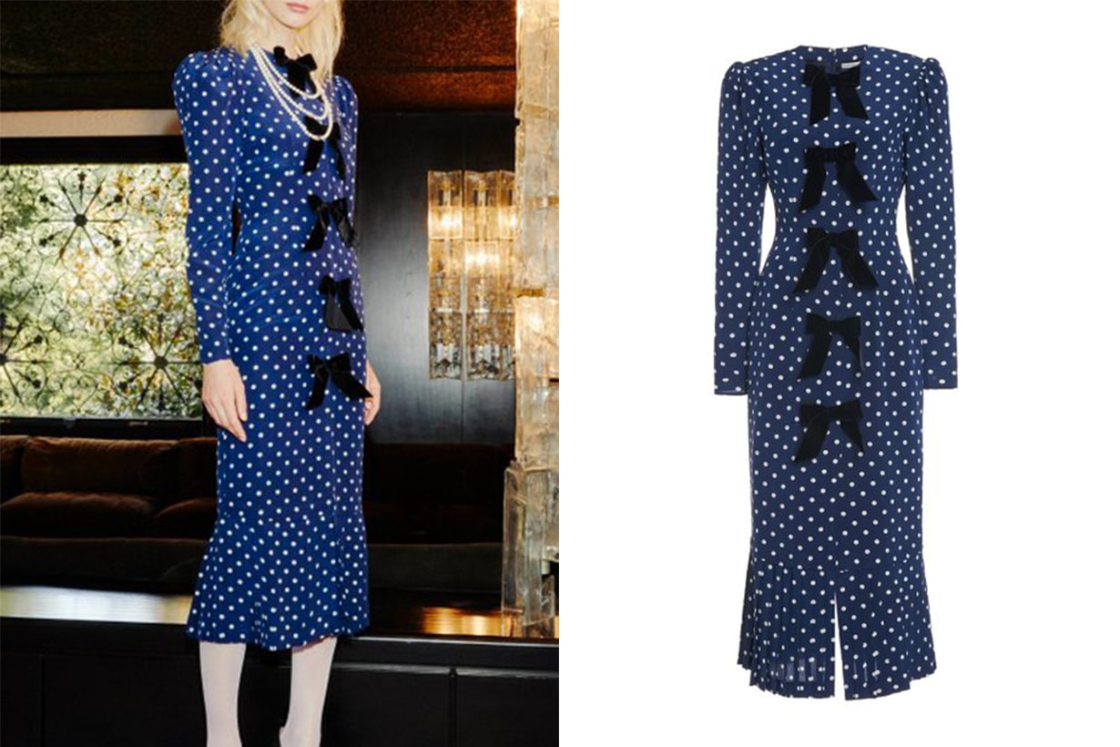 Alessandra Rich Velvet-Trimmed Polka-Dot Silk Midi Dress