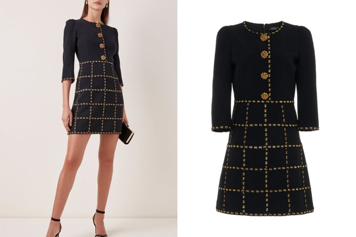 Andrew Gn Button-Embellished Check-Detailed Crepe Mini Dress