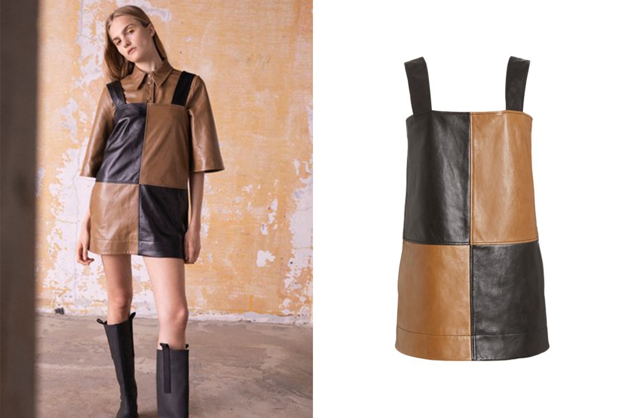 Ganni Two-Tone Leather Mini Dress