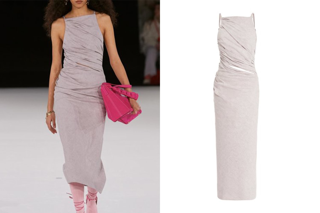 Jacquemus Tendino Draped Cotton-Linen Midi Dress