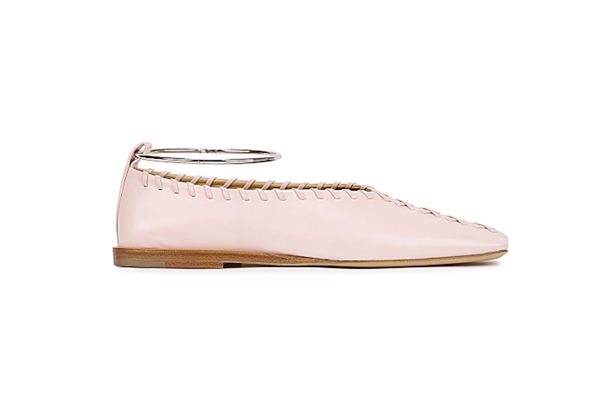JIL SANDER Light pink whipstitched leather flats