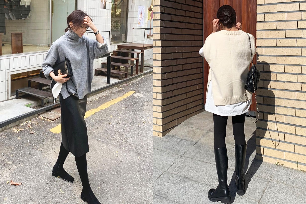 Korean Girls Fashion styling tips fashion trends 2020 leggings over knee boots