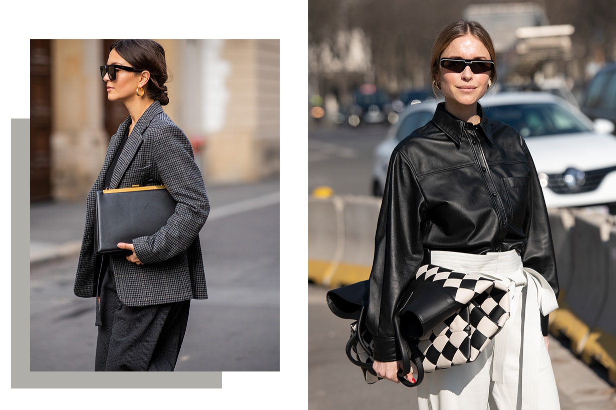 Stylist, Co-founder and Creative Director at Social Zoo Pernille Teisbaek wears Balenciaga sunglasses, Bottega Veneta bag, Loewe trousers and a Joseph shirt on February 27, 2019 in Paris, France.