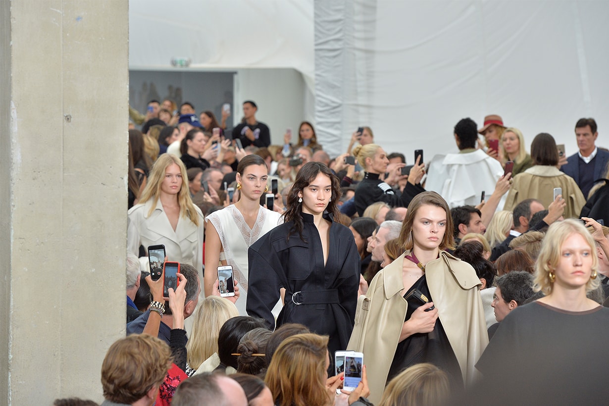 Models walk the runway finale at the Celine Spring Summer 2018 fashion show during Paris Fashion Week on October 1, 2017 in Paris, France.