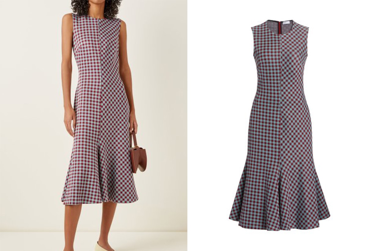 Rosetta Getty Fluted Gingham Knit Midi Dress