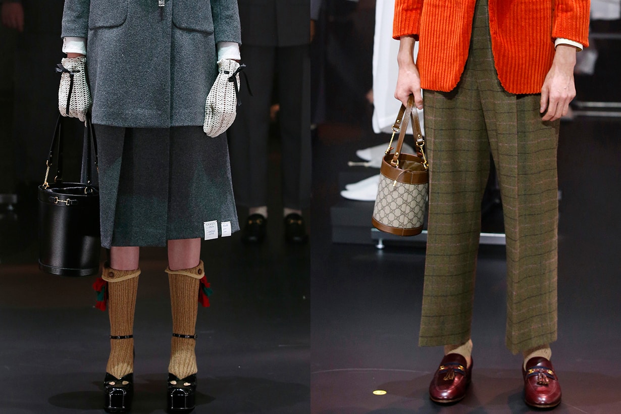 Gucci 1955 Horsebit leather and canvas bucket bag 2020 fw handbags