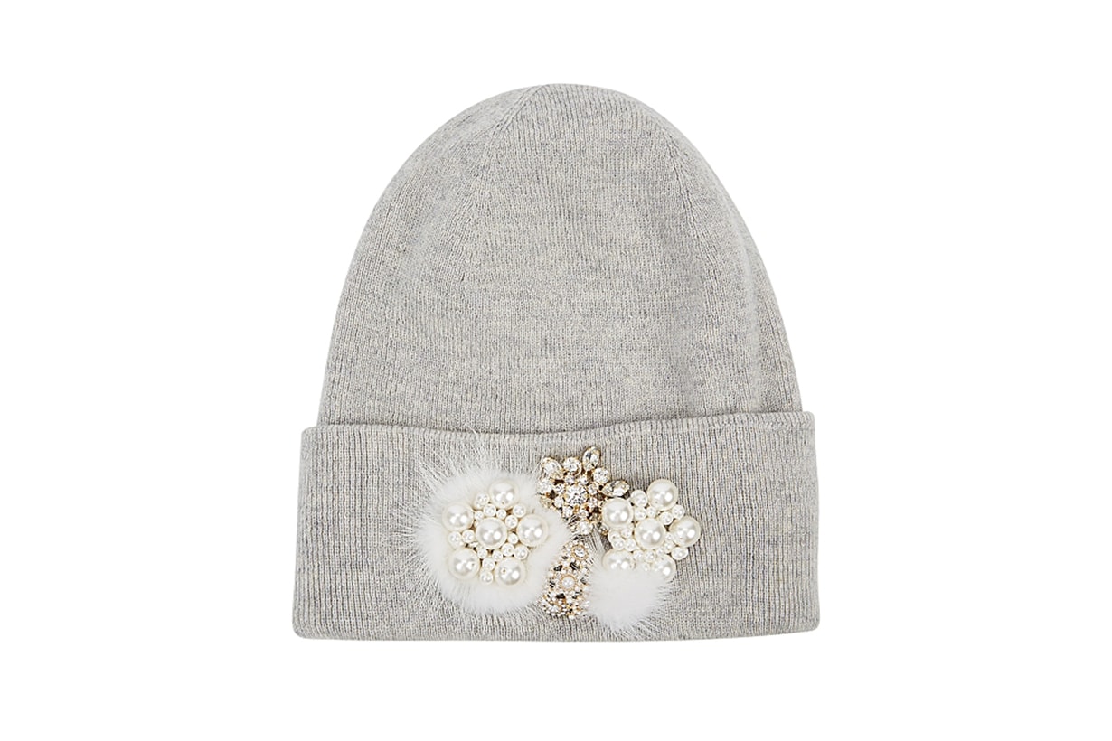 THAT'SAHAT! Grey embellished wool-blend beanie