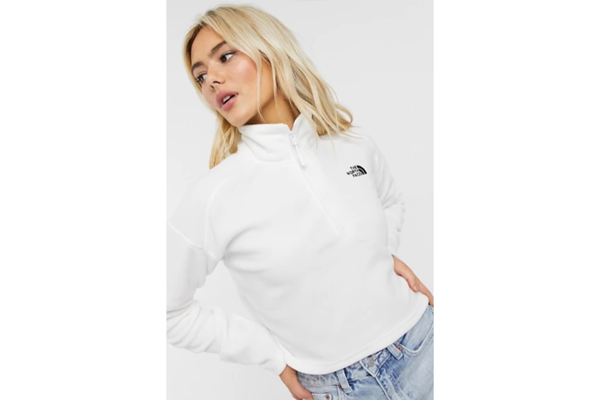 100 Glacier 1/4 zip cropped fleece in white Exclusive at ASOS