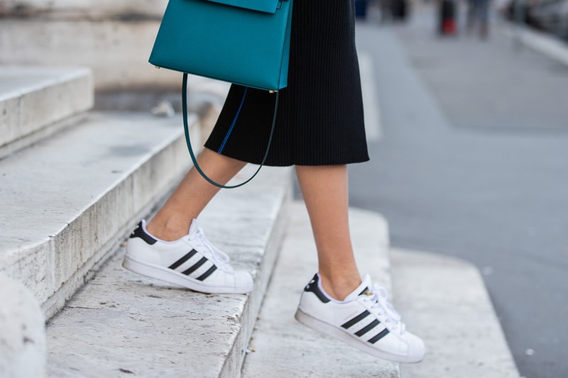 Lisa Hahnbueck is seen wearing Victoria Beckham knitted dress, Adidas superstar sneaker, Hermes Kelly bag 25 during Milan Fashion Week Fall/Winter 2020-2021 on February 22, 2020 in Milan, Italy.