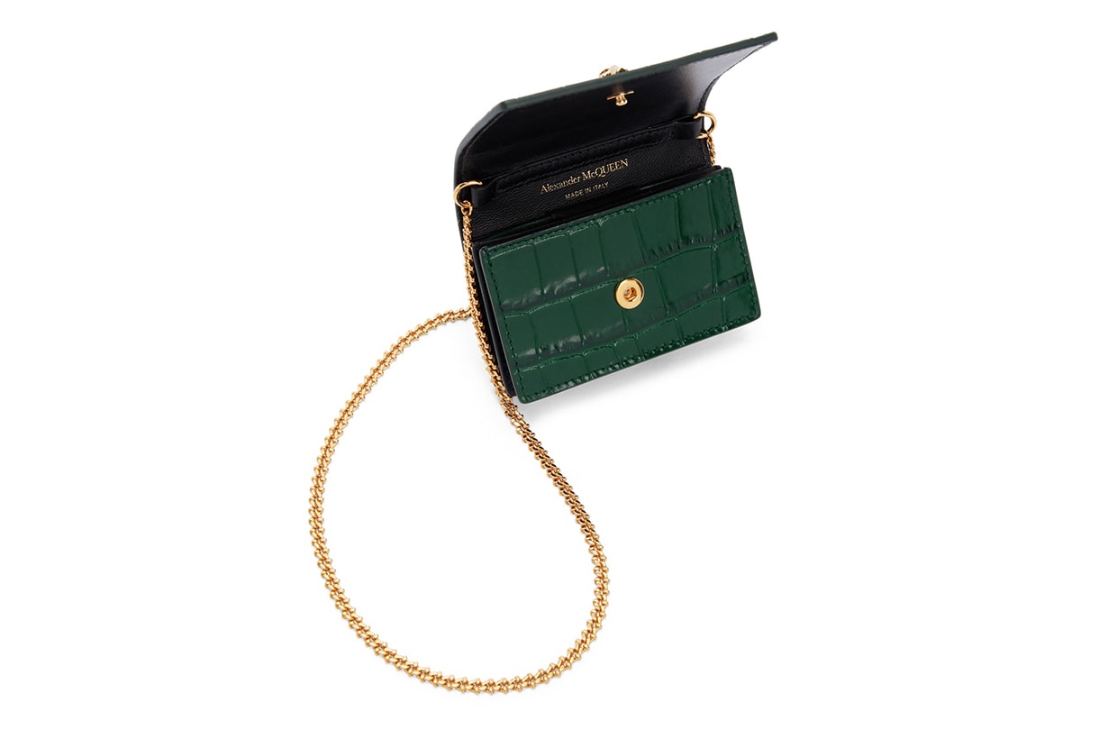 ALEXANDER MCQUEEN Green Croc Skull Card Holder Bag