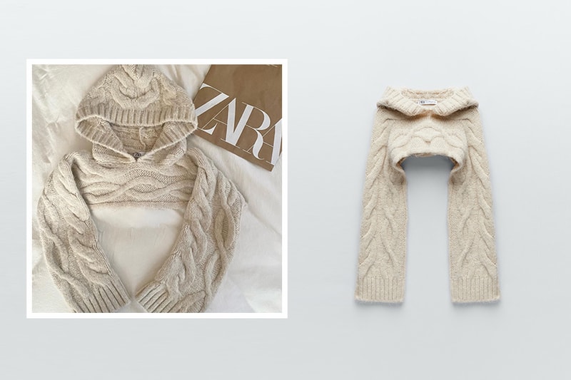 zara hooded cable knit arm warmers sweaters 2020 fw