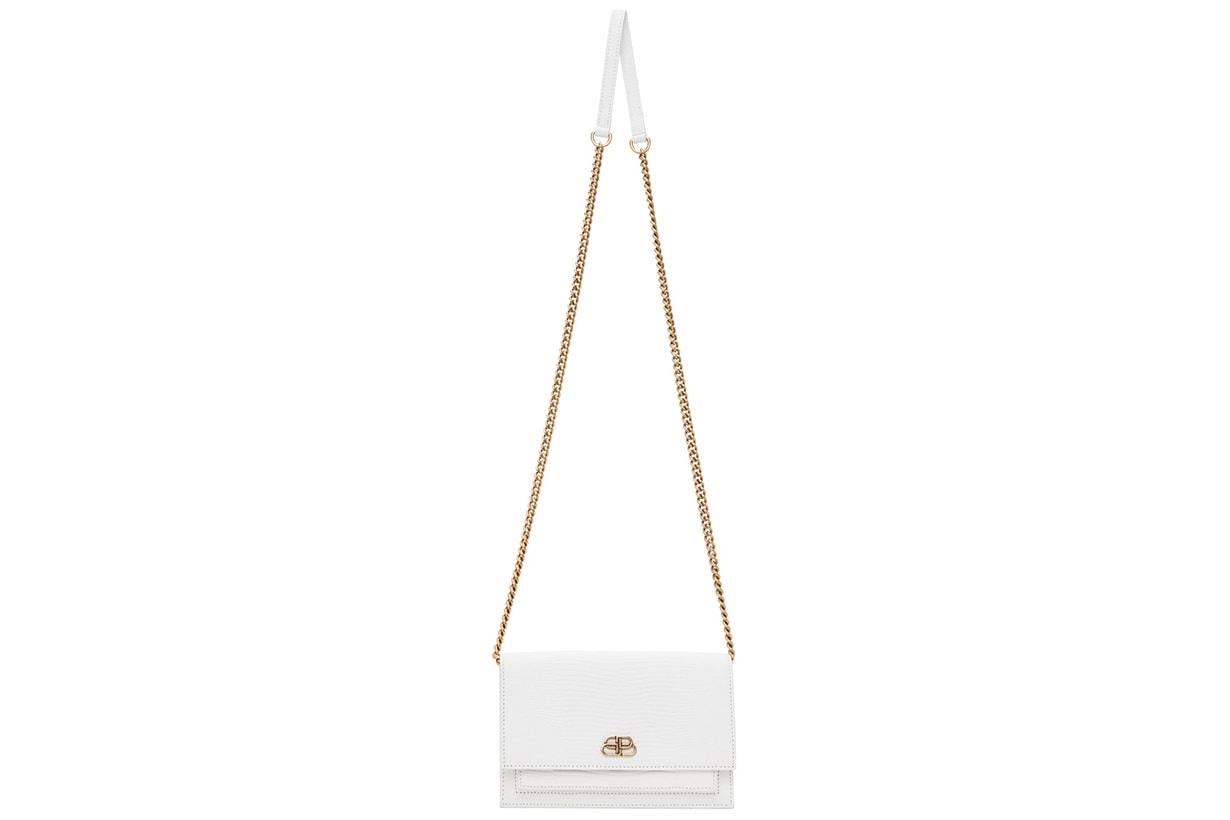 BALENCIAGA White Lizard Sharp Chain Shoulder Bag