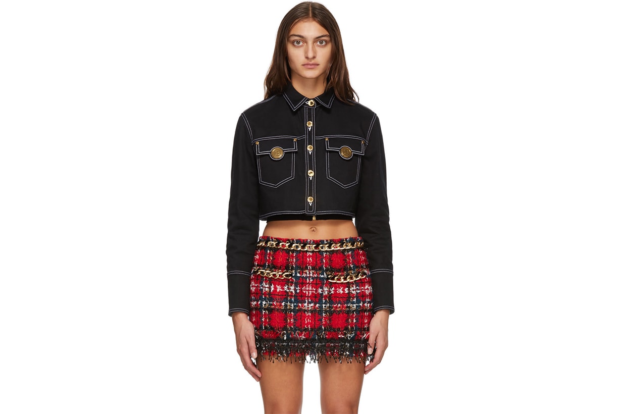 BALMAIN Black Denim Topstitched Cropped Jacket