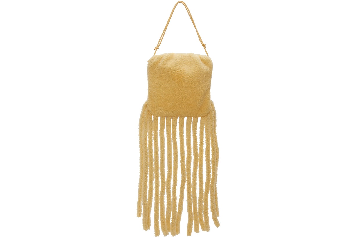 BOTTEGA VENETA Beige Shearling 'The Fringe' Shoulder Bag