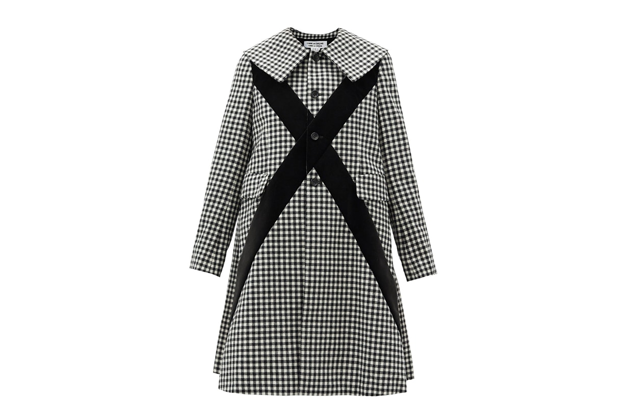 COMME DES GARÇONS COMME DES GARÇONS Velvet-panel single-breasted checked wool coat