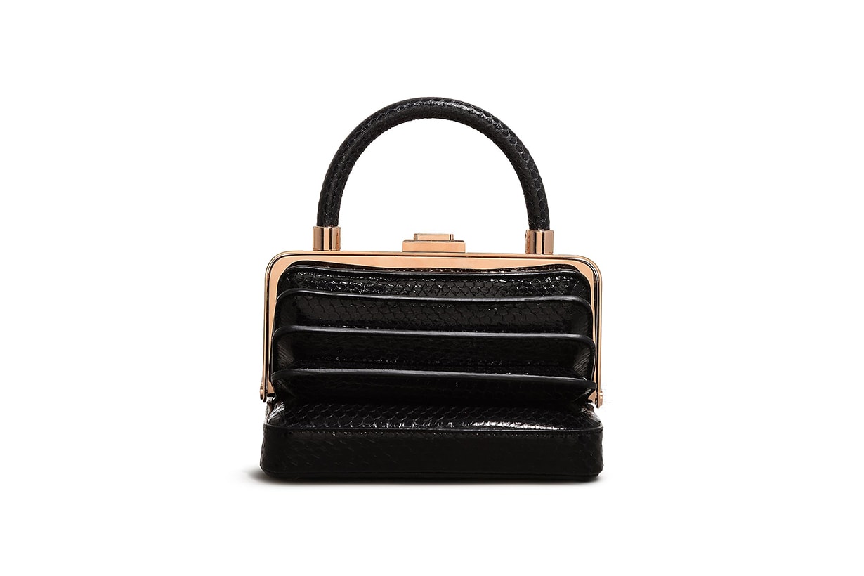 'DIANA' ACCORDION FRAME SNAKESKIN LEATHER BAG