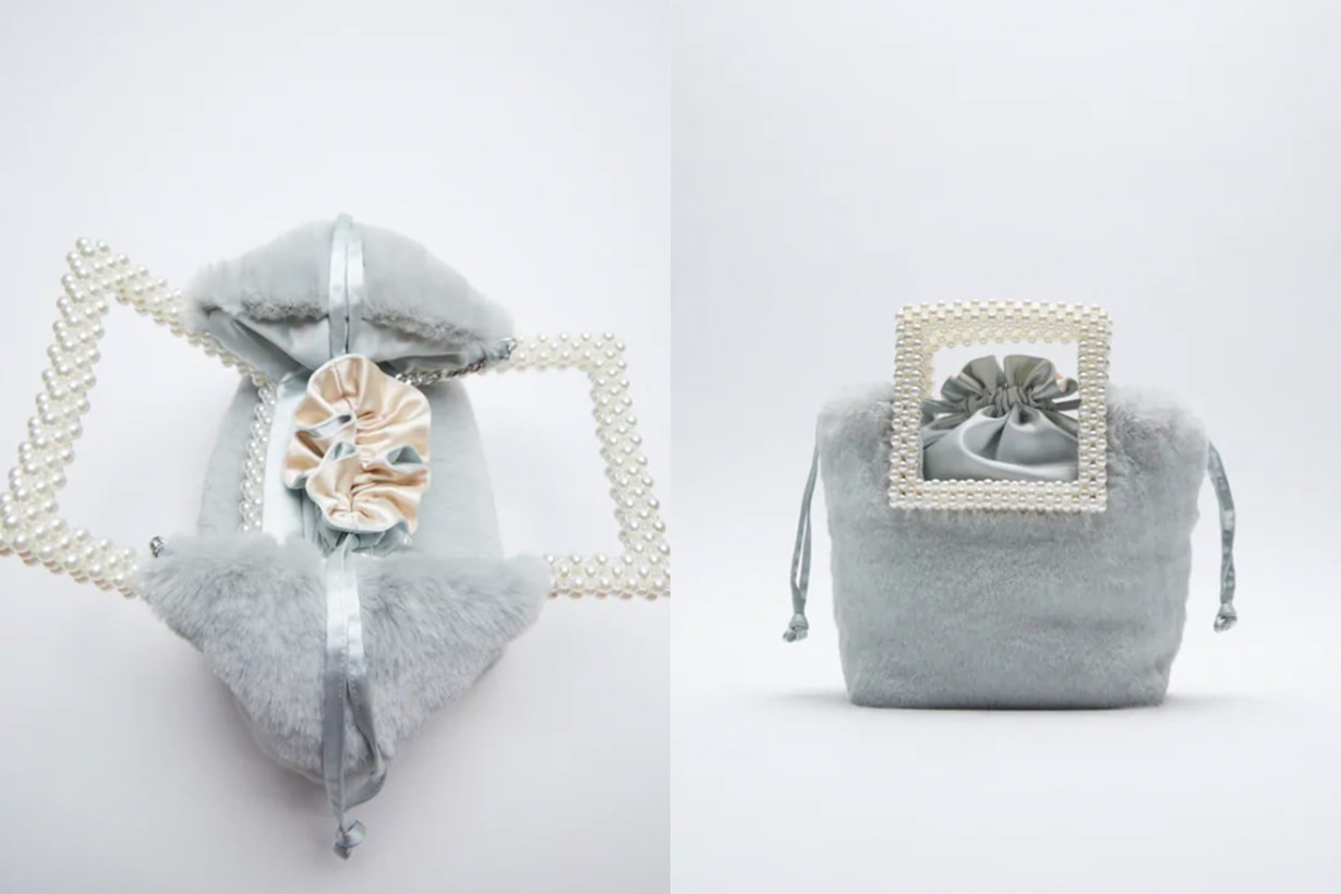 FAUX FUR BAG WITH PEARLY HANDLES