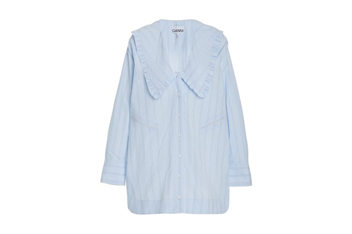 Ganni Frilled Striped Organic Cotton Shirt