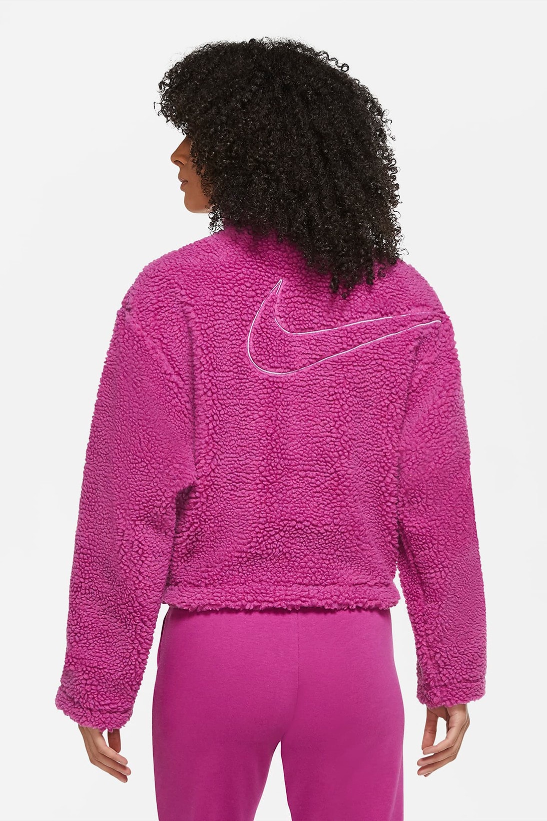 nike sportswear womens swoosh shearling fleece jacket outerwear pink white orange colorways 2020 fw
