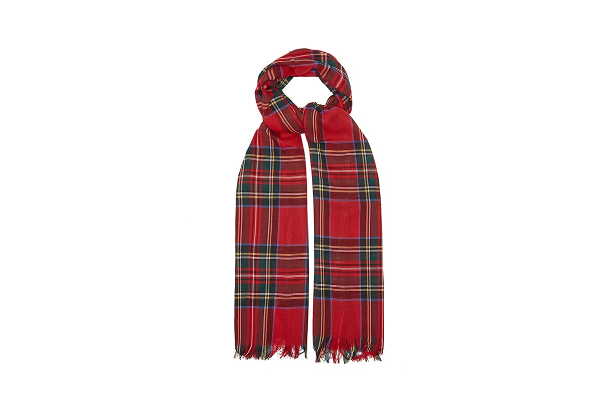 JOHNSTONS OF ELGIN Fringed tartan wool scarf
