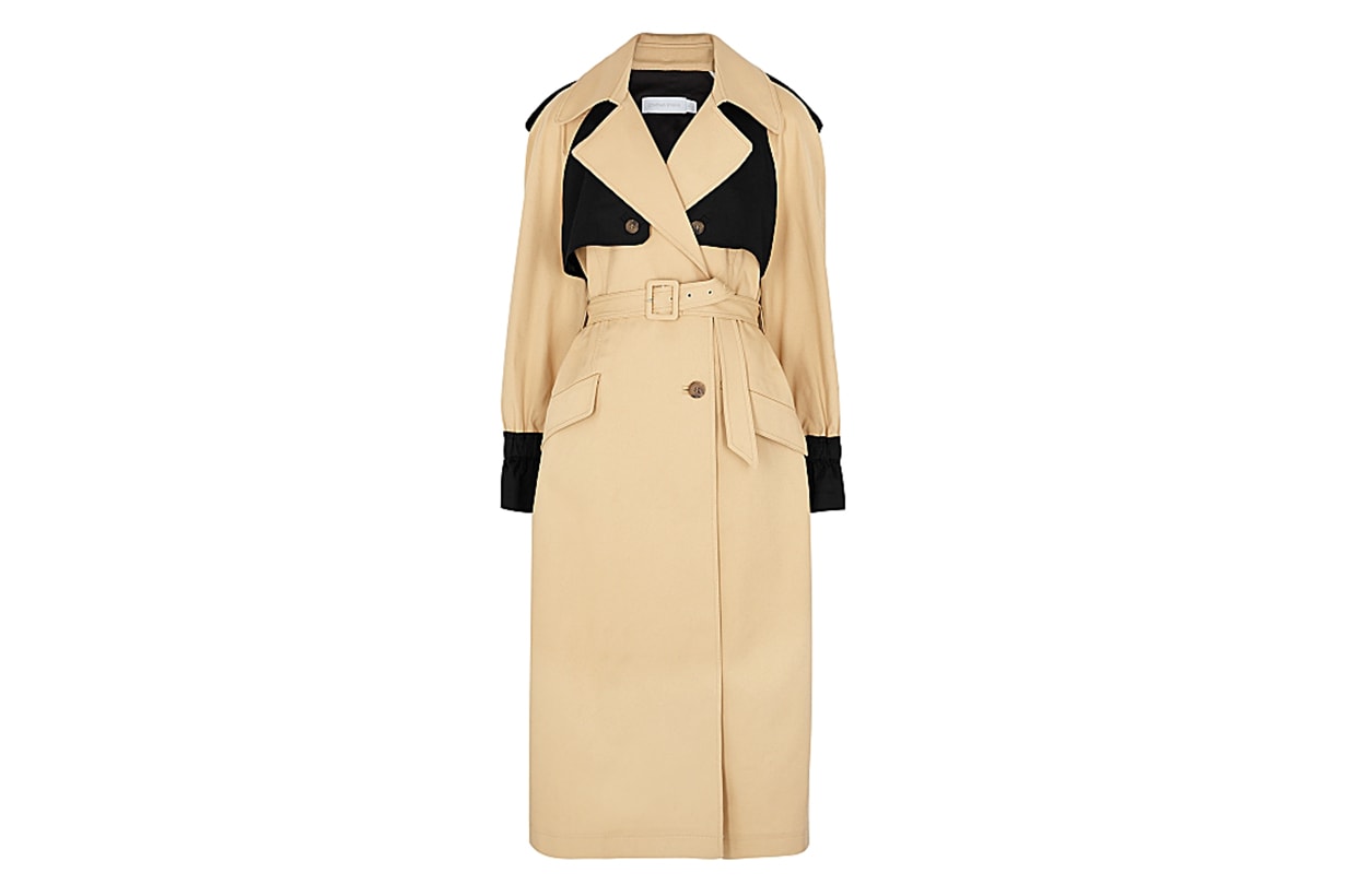 JONATHAN SIMKHAI Paige sand and black twill trench coat