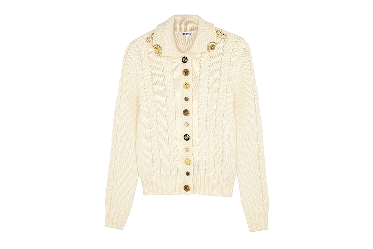LOEWE Ivory cable-knit wool cardigan