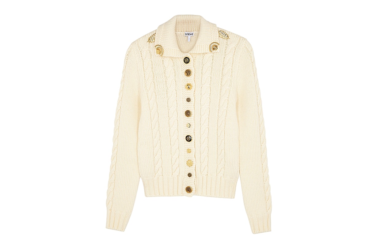 LOEWE  Ivory cable-knit wool cardigan