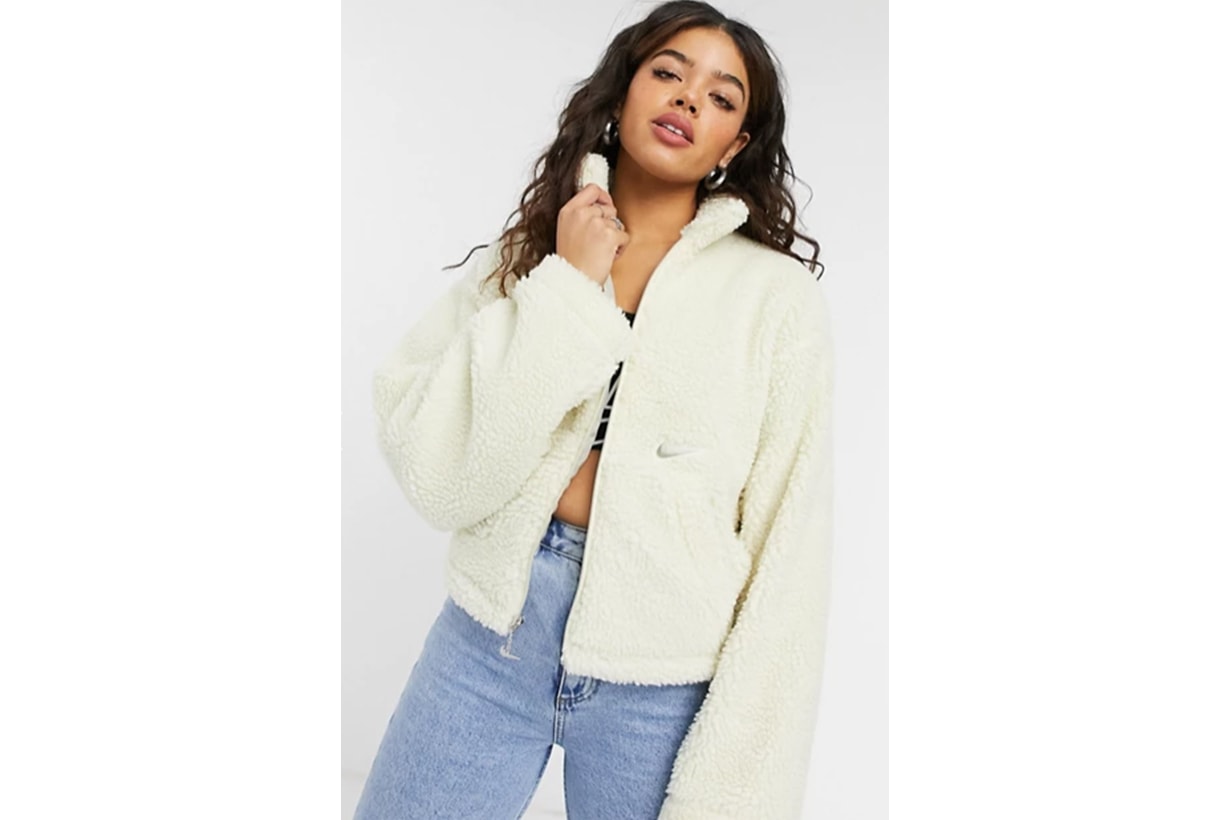 Nike cropped borg fleece jacket in cream