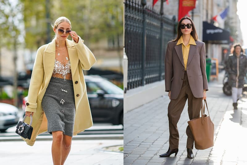 Beatrice Gutu seen wearing brown bag and suit, yellow button shirt outside Iris van Herpen outside Schiaparelli during Paris Fashion Week - Haute Couture Spring/Summer 2020 on January 20, 2020 in Paris, France.