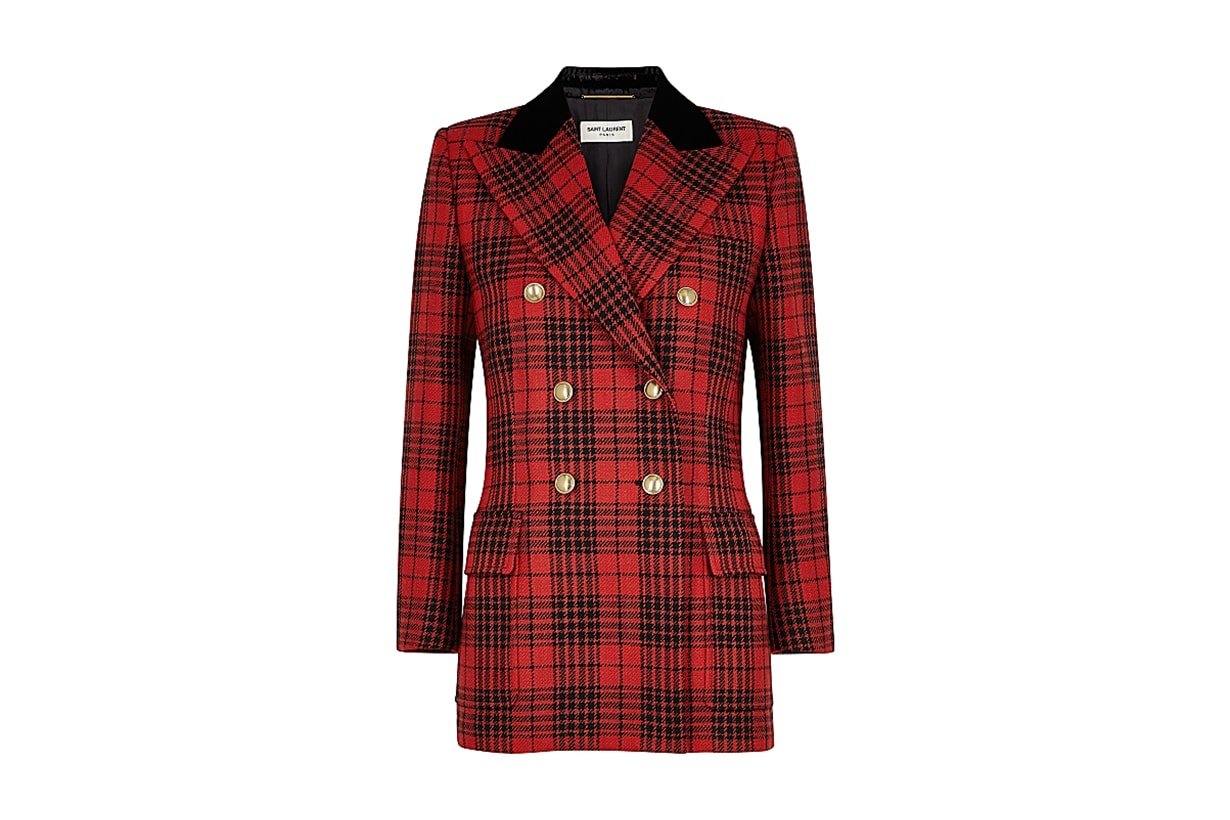 SAINT LAURENT  Tartan double-breasted wool blazer