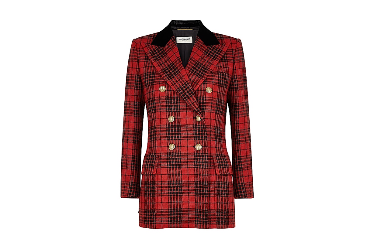 SAINT LAURENT Tartan double-breasted wool blazer