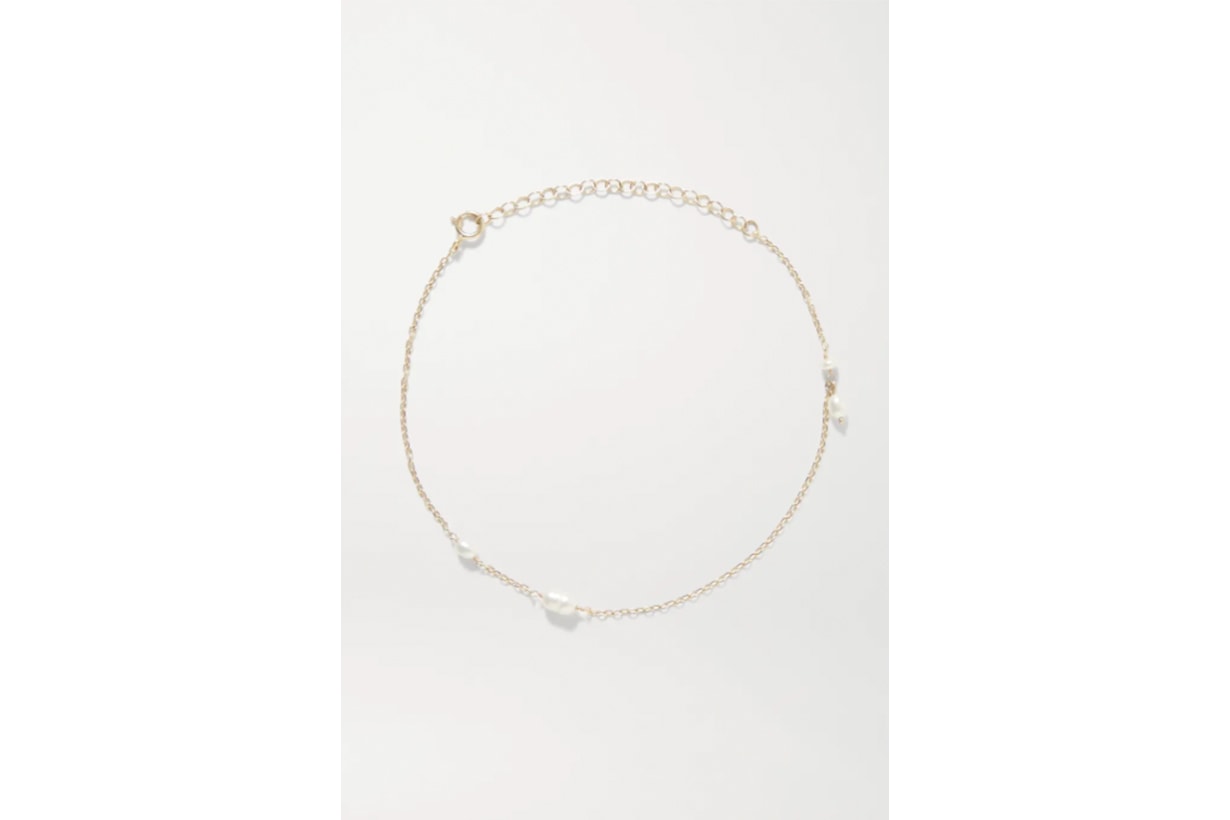 Spindle 14-karat gold pearl anklet