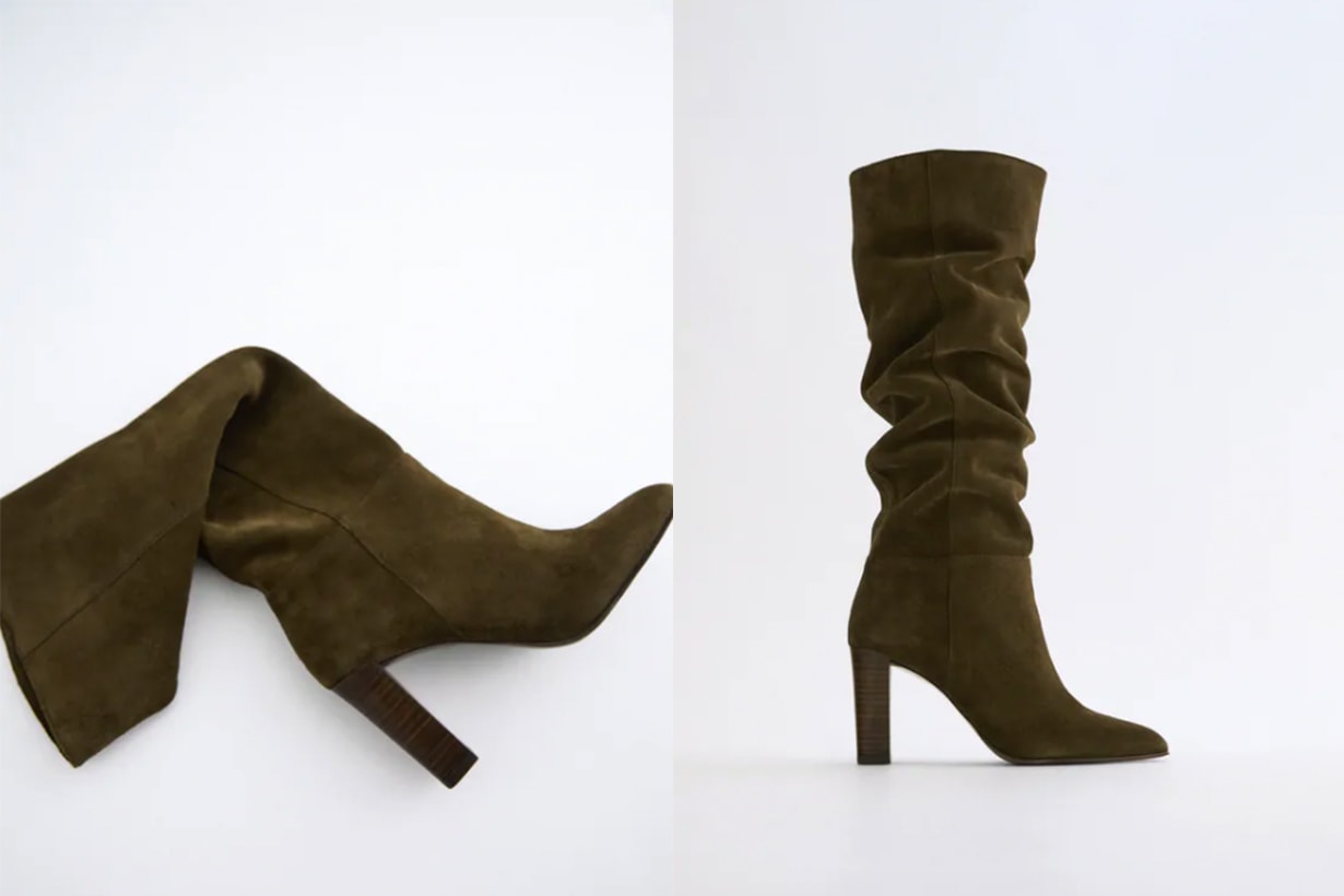 SPLIT SUEDE HEELED KNEE-HIGH BOOTS