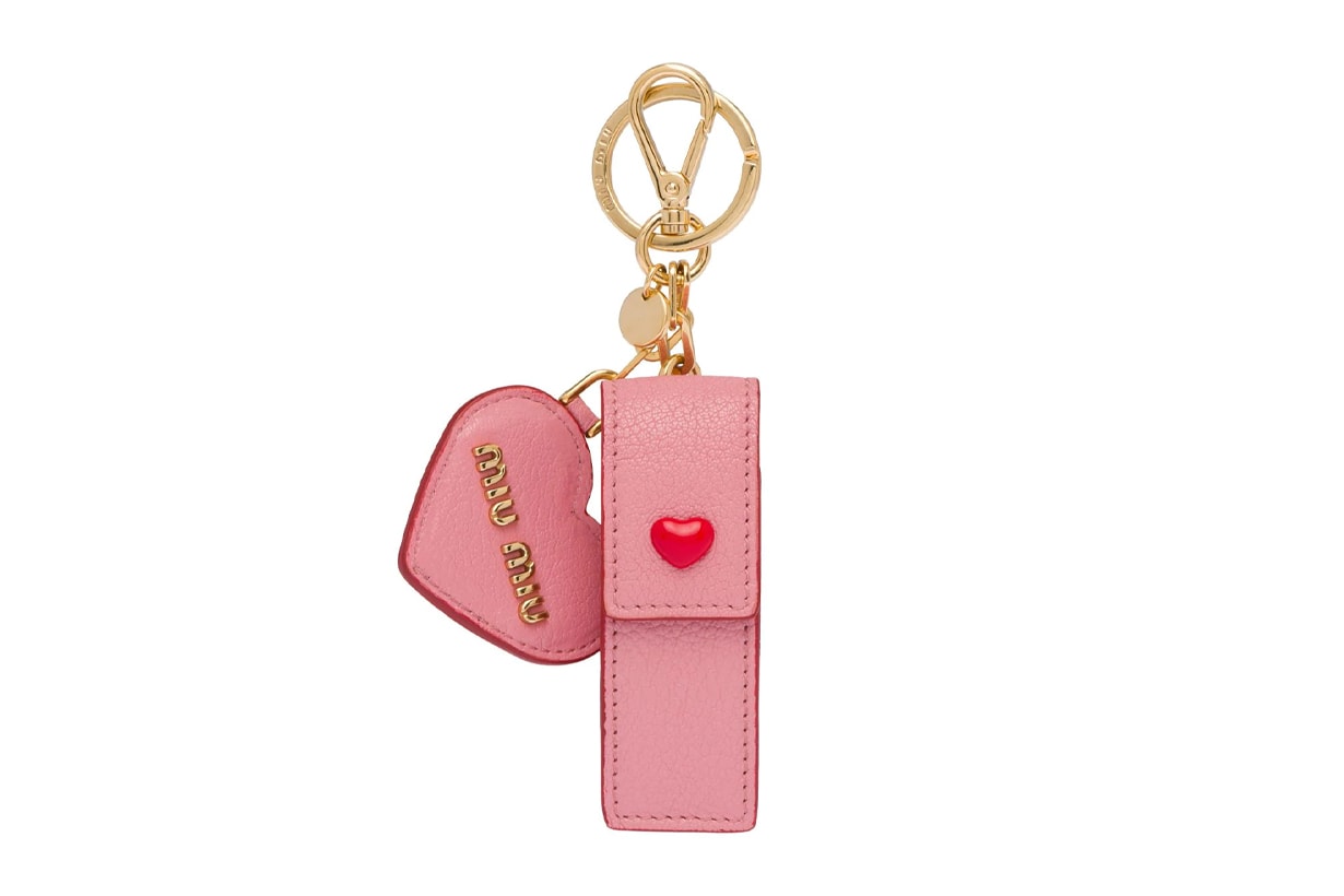 Miu Miu logo plaque keychain heart lipstick case keyring Valentine's Day 2021 Gift Guidance Presents 