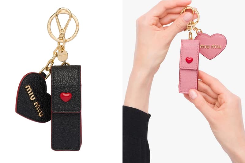 Miu Miu logo plaque keychain heart lipstick case keyring Valentine's Day 2021 Gift Guidance Presents