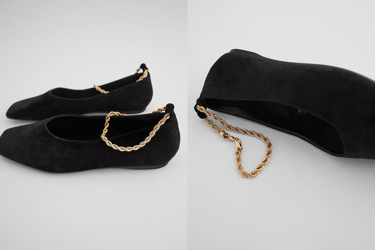 zara chain flat leather shoes