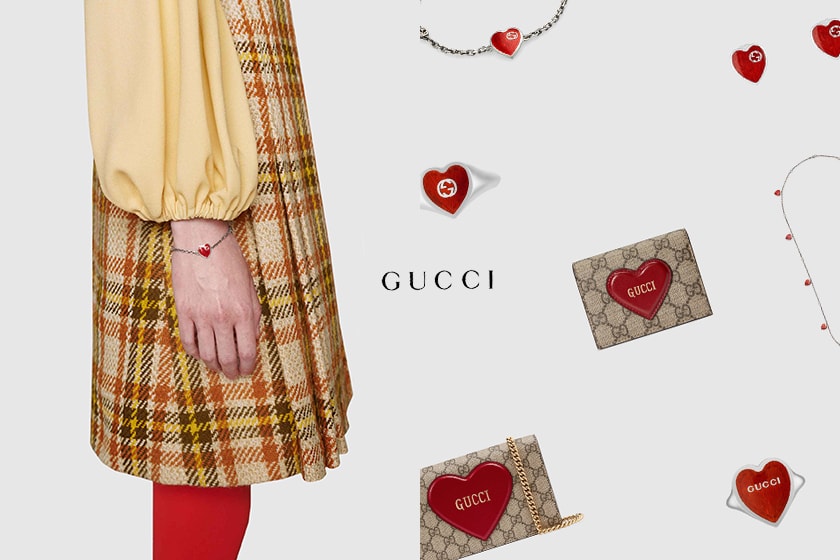 Gucci valentines day collection campaign bag heart jewelry lipstick makeup release 2021