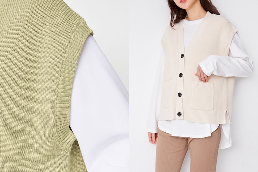 GU Front button Knit Vest for Spring Outfit