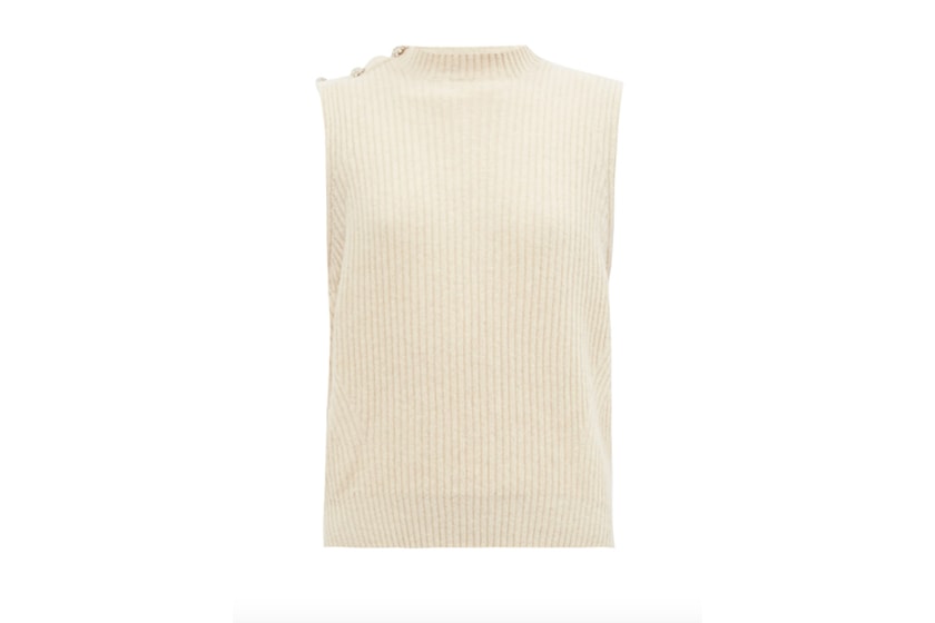Crystal-button ribbed-knit vest