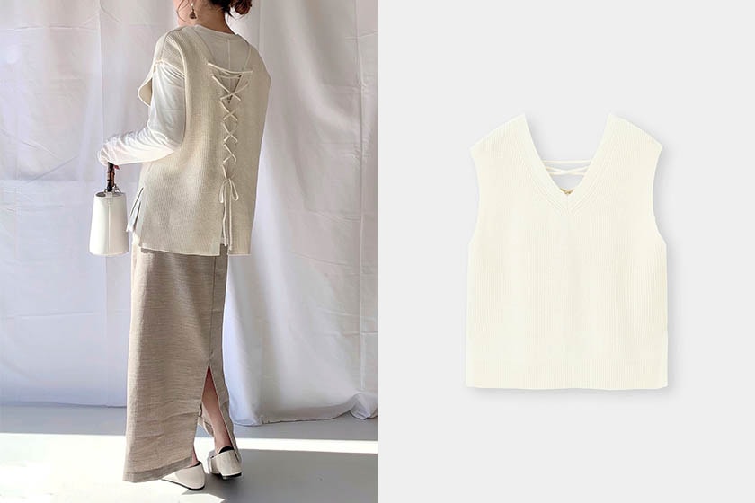 GU Back lace-up knit vest 2021 ss wear