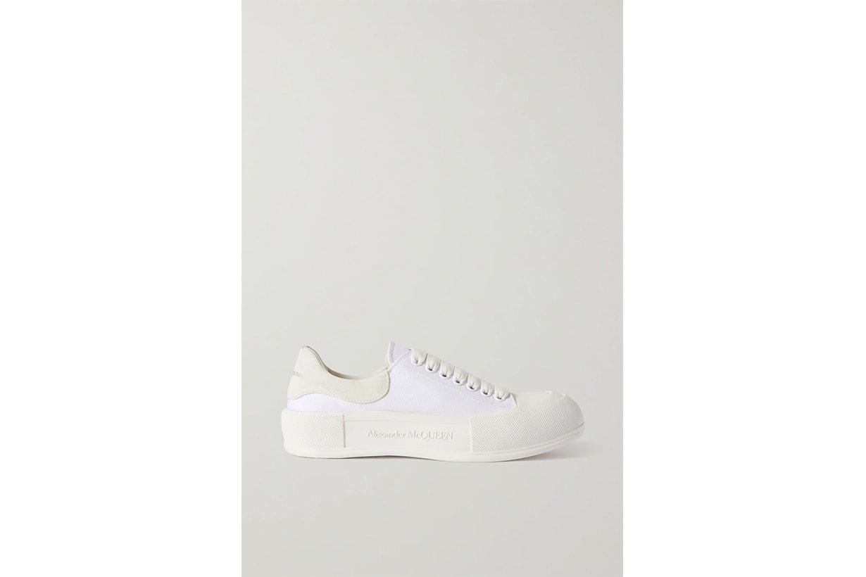 2021 Spring Summer fashion trends shoes trends sneakers ALEXANDER MCQUEEN Suede-trimmed canvas exaggerated-sole sneakers Salomon JIL SANDER Ribbed-sole leather trainers