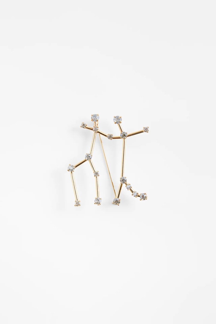 Zara Horoscope Brooch collection 2021 Spring Summer Fashion items accessories Aries Taurus Gemini Cancer Leo Virgo Libra Scorpio Sagittarius Capricorn Aquarius Pisces