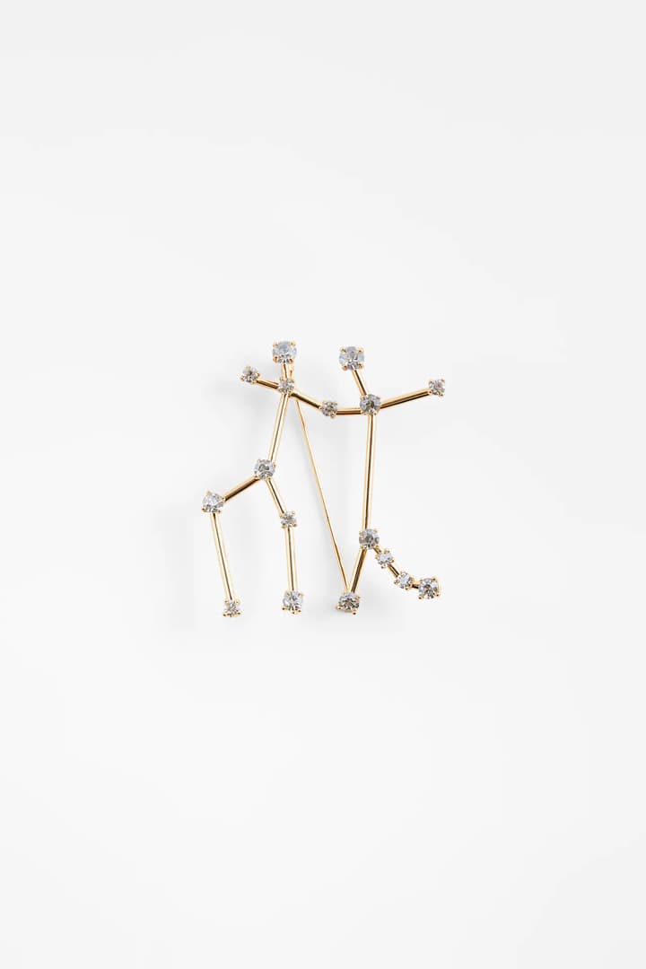 Zara Horoscope Brooch collection 2021 Spring Summer Fashion items accessories Aries Taurus Gemini Cancer Leo Virgo Libra Scorpio Sagittarius Capricorn Aquarius Pisces