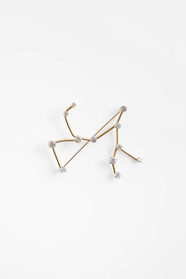 Zara Horoscope Brooch collection 2021 Spring Summer Fashion items accessories Aries Taurus Gemini Cancer Leo Virgo Libra Scorpio Sagittarius Capricorn Aquarius Pisces