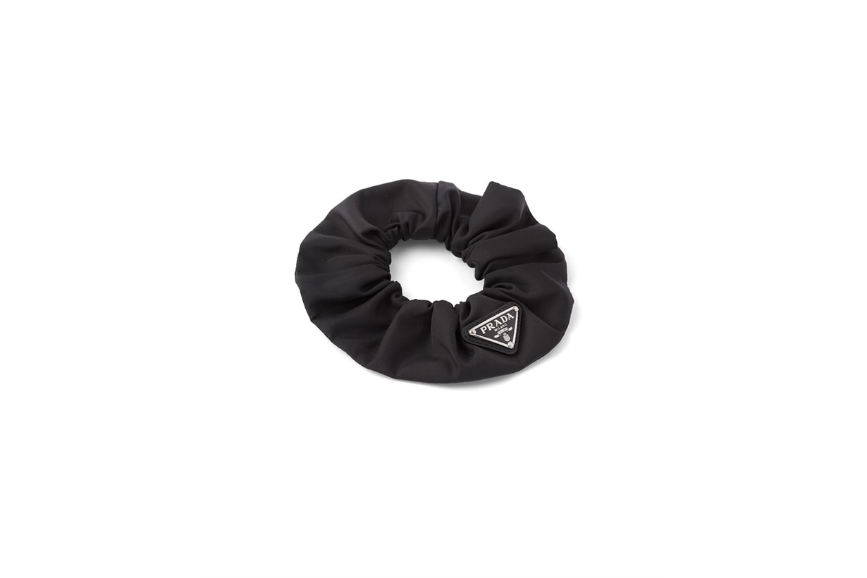 prada Metal Hair Clip Re-Nylon scrunchie hairstyle