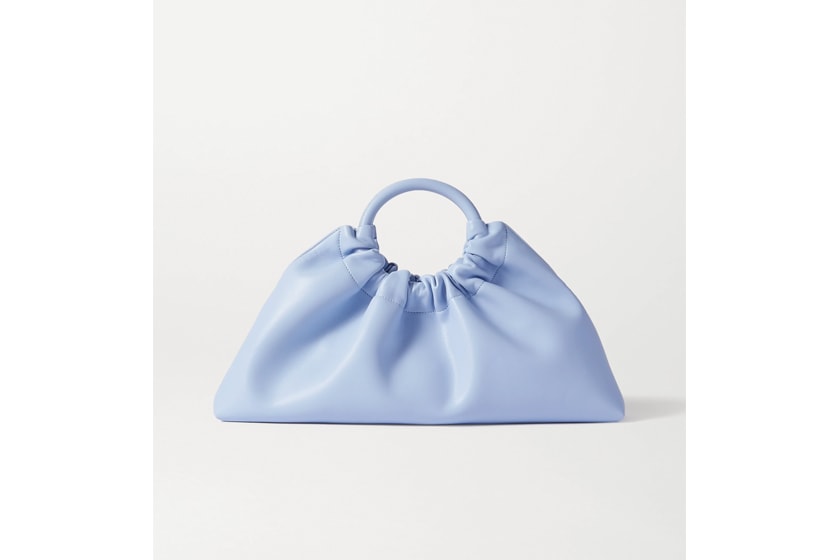 Trapeze ruched vegan leather tote
