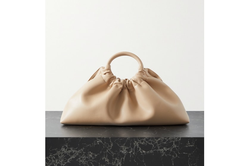 Trapeze ruched vegan leather tote