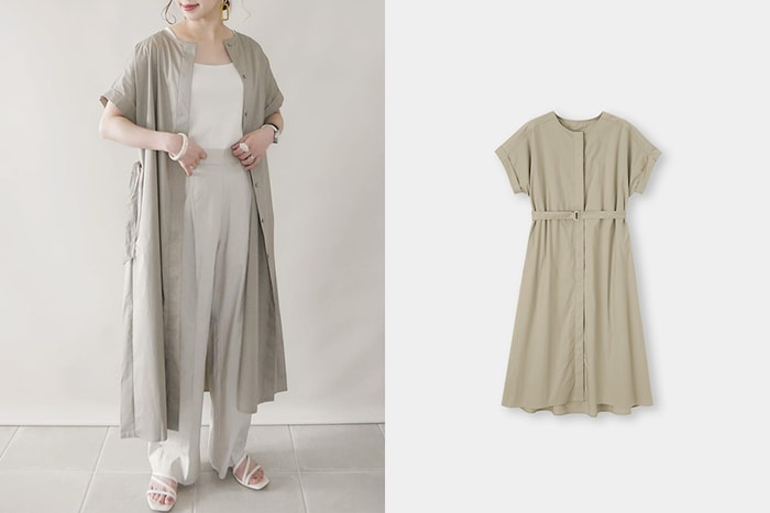 店員也收入私服穿搭:GU 這件氣質滿分的開襟連身裙,還可以有三種穿法!